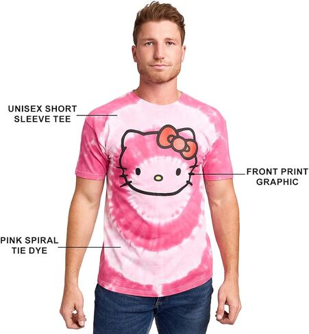 تي شيرت Hello Kitty Character Face رجالي وردي اللون ذو رقبة دائرية وأكمام قصيرة in Saudi Arabia