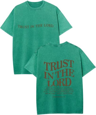 قمصان رجالي مسيحية Trust in The Lord Shirt Jesus Religious Tee تي شيرت برسومات كبيرة الحجم مغسول بالحمض in Kuwait