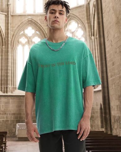 قمصان رجالي مسيحية Trust in The Lord Shirt Jesus Religious Tee تي شيرت برسومات كبيرة الحجم مغسول بالحمض in Kuwait
