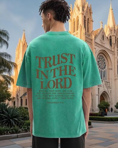 قمصان رجالي مسيحية Trust in The Lord Shirt Jesus Religious Tee تي شيرت برسومات كبيرة الحجم مغسول بالحمض in Kuwait
