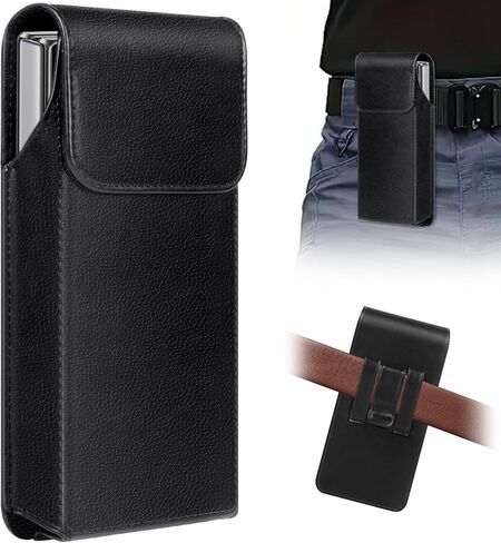 Phone Holster for Samsung Galaxy Z Flip6 Flip5 Flip4 Flip3, Flip Phone Specific Protective Leather Holster for Samsung Flip 6, Cell Phone Belt Clip Holster Carrying Pouch w Card Holder, Black in Saudi Arabia