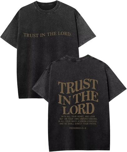 قمصان رجالي مسيحية Trust in The Lord Shirt Jesus Religious Tee تي شيرت برسومات كبيرة الحجم مغسول بالحمض in Kuwait