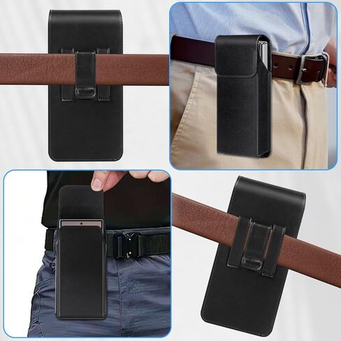 Phone Holster for Samsung Galaxy Z Flip6 Flip5 Flip4 Flip3, Flip Phone Specific Protective Leather Holster for Samsung Flip 6, Cell Phone Belt Clip Holster Carrying Pouch w Card Holder, Black in Saudi Arabia