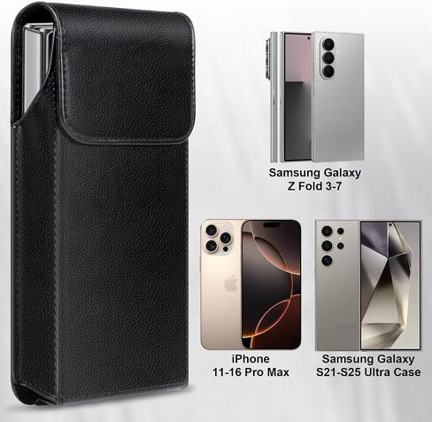 Phone Holster for Samsung Galaxy Z Flip6 Flip5 Flip4 Flip3, Flip Phone Specific Protective Leather Holster for Samsung Flip 6, Cell Phone Belt Clip Holster Carrying Pouch w Card Holder, Black in Saudi Arabia