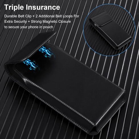Phone Holster for Samsung Galaxy Z Flip6 Flip5 Flip4 Flip3, Flip Phone Specific Protective Leather Holster for Samsung Flip 6, Cell Phone Belt Clip Holster Carrying Pouch w Card Holder, Black in Saudi Arabia
