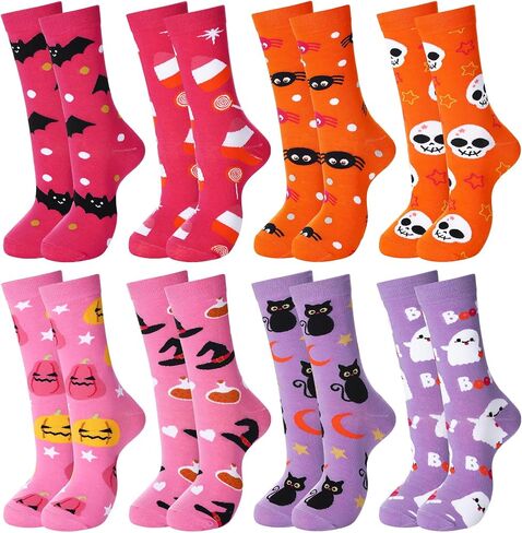 JenPen 8 Pairs Cute Halloween Socks Women Novelty Pumpkin Skeleton Crew Sock Crazy Funny Halloween Gifts Boo Basket Stuffers for Women in Saudi Arabia