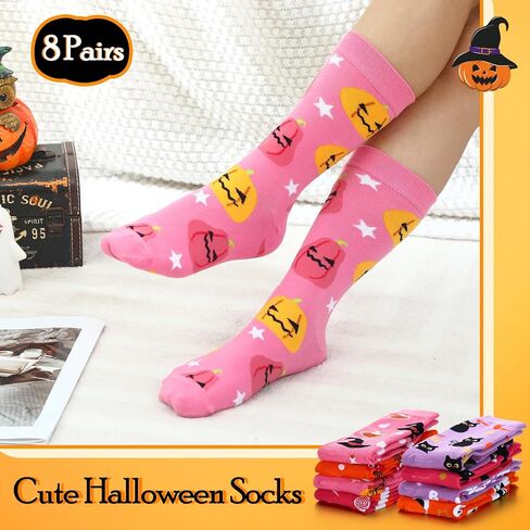JenPen 8 Pairs Cute Halloween Socks Women Novelty Pumpkin Skeleton Crew Sock Crazy Funny Halloween Gifts Boo Basket Stuffers for Women in Saudi Arabia