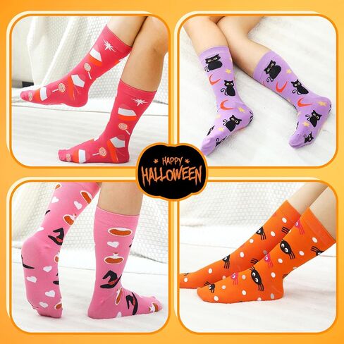 JenPen 8 Pairs Cute Halloween Socks Women Novelty Pumpkin Skeleton Crew Sock Crazy Funny Halloween Gifts Boo Basket Stuffers for Women in Saudi Arabia
