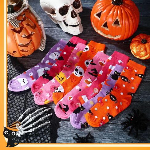 JenPen 8 Pairs Cute Halloween Socks Women Novelty Pumpkin Skeleton Crew Sock Crazy Funny Halloween Gifts Boo Basket Stuffers for Women in Saudi Arabia