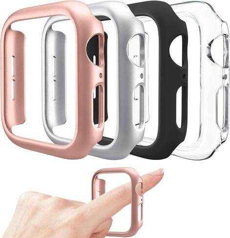 4 Pack Hard PC Bumper Case Compatible with Apple Watch Series 10 42mm, Ultra-Thin Scratch Resistant Protective Frame Edge Cover for iWatch Series 10 42mm, A-Black/Rose Gold/Starlight/Clear in Saudi Arabia