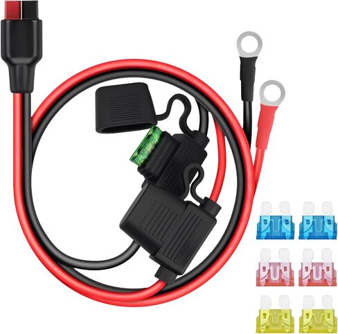45A 10AWG Connector to O Ring Terminal with 15A/20A/30A/40A Protection Fuse, Compatible with Ads Connector Port, Dual Positive Negative ATC Style Fuse Holder Cable for Solar Generators Charging in Saudi Arabia