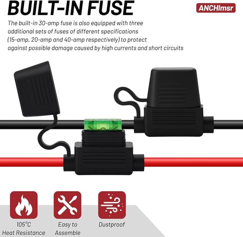45A 10AWG Connector to O Ring Terminal with 15A/20A/30A/40A Protection Fuse, Compatible with Ads Connector Port, Dual Positive Negative ATC Style Fuse Holder Cable for Solar Generators Charging in Saudi Arabia