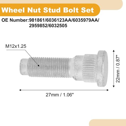 5 Pcs M12x1.25 Wheel Lug Stud for Jeep Liberty 2003-2007 Front Rear Wheel Stud Bolt Set No.981861/6036123AA Alloy Steel Silver Tone in Saudi Arabia