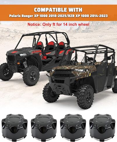 أغطية مركز العجلة لـ RZR Ranger، أغطية غطاء محور العجلة ذات حافة سوداء مقاس 14 بوصة لملحقات Polaris Ranger XP 1000 18-25/RZR XP 1000 14-23 (4 قطع، استبدال #1521509-521) in Kuwait