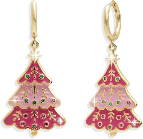 Jean Beau Gold Christmas Tree Small Hoop Dangle Earrings for Women, Dainty Cute Star CZ Rhinestone Drop Enamel Earings Xmas Holiday Outfit Santa Accessories Fashion Jewelry Gift in Saudi Arabia