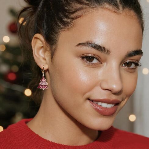 Jean Beau Gold Christmas Tree Small Hoop Dangle Earrings for Women, Dainty Cute Star CZ Rhinestone Drop Enamel Earings Xmas Holiday Outfit Santa Accessories Fashion Jewelry Gift in Saudi Arabia