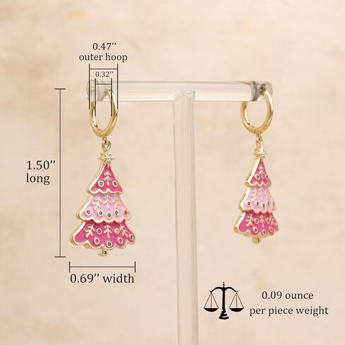 Jean Beau Gold Christmas Tree Small Hoop Dangle Earrings for Women, Dainty Cute Star CZ Rhinestone Drop Enamel Earings Xmas Holiday Outfit Santa Accessories Fashion Jewelry Gift in Saudi Arabia