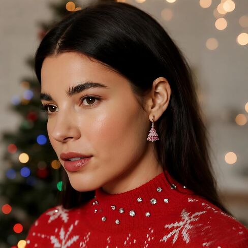 Jean Beau Gold Christmas Tree Small Hoop Dangle Earrings for Women, Dainty Cute Star CZ Rhinestone Drop Enamel Earings Xmas Holiday Outfit Santa Accessories Fashion Jewelry Gift in Saudi Arabia