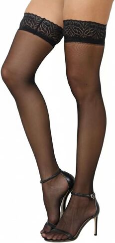Thigh High Stockings for Women – Sheer Lace Tights with Wide Anti-Slip Top | Elegant Thigh High Socks in Kuwait
