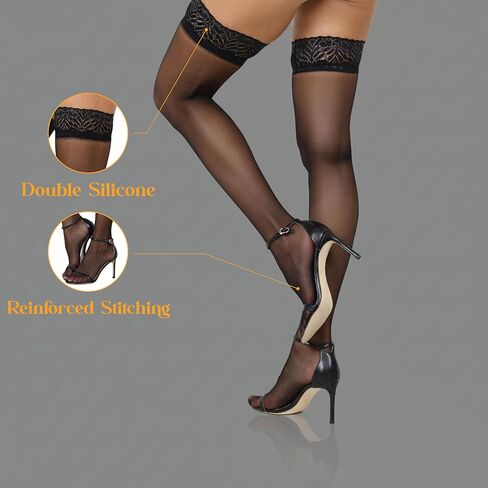 Thigh High Stockings for Women – Sheer Lace Tights with Wide Anti-Slip Top | Elegant Thigh High Socks in Kuwait