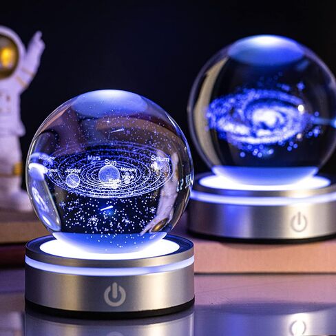3D Galaxy Crystal Ball with Colorful Led Base, Space Astronomy Gifts Clear Glass Balls Crystal Sphere Religious Gifts for Her Him Birthday Women Mom Dad Funny Night Light in Saudi Arabia