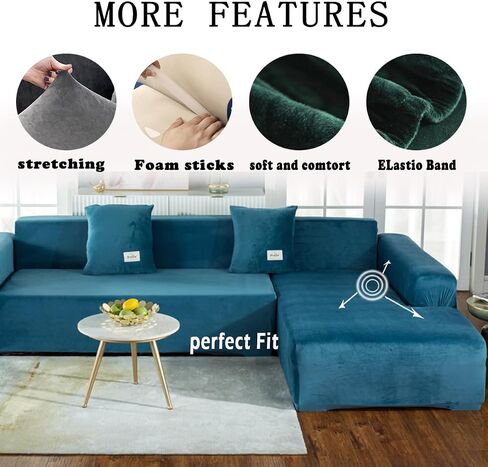 Sofa Cover 2 Piece L-Shaped 4+5 seat Velvet Couch Cover Stretch Recliner Chair Cover Furniture Sofa Loveseat Cover Protector (Dark Green) in Saudi Arabia