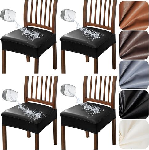 Waterproof Seat Covers for Dining Room Chairs Set of 2, Pu Leather Chair Seat Slipcovers Dining Chair Cover Removable Washable Chair Protctor Cover (2, White, PU) in Saudi Arabia