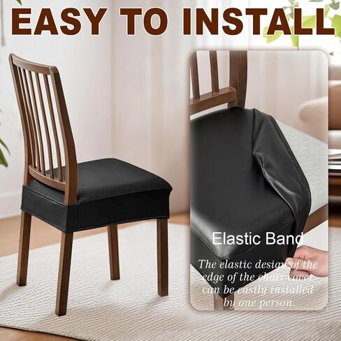 Waterproof Seat Covers for Dining Room Chairs Set of 2, Pu Leather Chair Seat Slipcovers Dining Chair Cover Removable Washable Chair Protctor Cover (2, White, PU) in Saudi Arabia