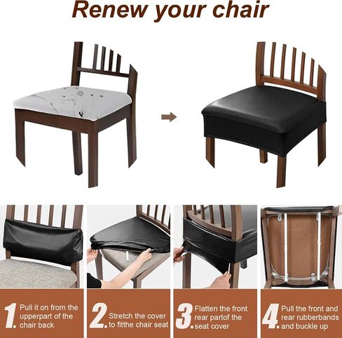 Waterproof Seat Covers for Dining Room Chairs Set of 2, Pu Leather Chair Seat Slipcovers Dining Chair Cover Removable Washable Chair Protctor Cover (2, White, PU) in Saudi Arabia