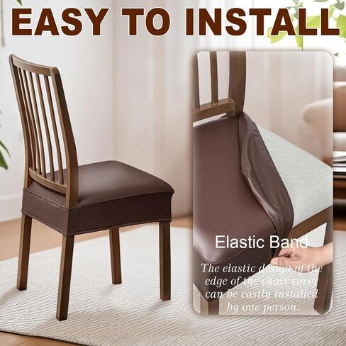 Waterproof Seat Covers for Dining Room Chairs Set of 2, Pu Leather Chair Seat Slipcovers Dining Chair Cover Removable Washable Chair Protctor Cover (2, White, PU) in Saudi Arabia