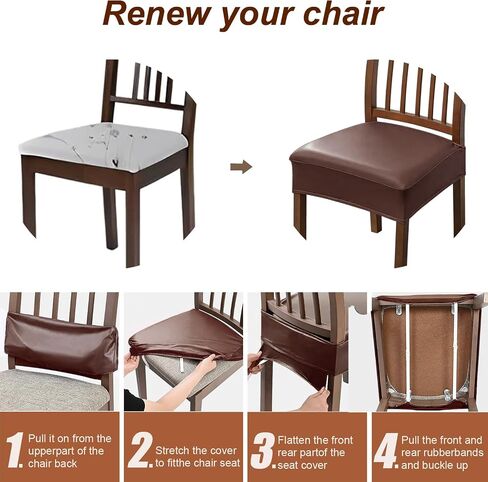 Waterproof Seat Covers for Dining Room Chairs Set of 2, Pu Leather Chair Seat Slipcovers Dining Chair Cover Removable Washable Chair Protctor Cover (2, White, PU) in Saudi Arabia