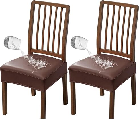 Waterproof Seat Covers for Dining Room Chairs Set of 2, Pu Leather Chair Seat Slipcovers Dining Chair Cover Removable Washable Chair Protctor Cover (2, White, PU) in Saudi Arabia