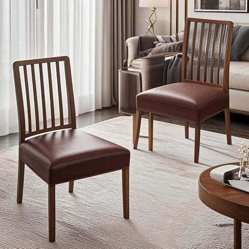 Waterproof Seat Covers for Dining Room Chairs Set of 2, Pu Leather Chair Seat Slipcovers Dining Chair Cover Removable Washable Chair Protctor Cover (2, White, PU) in Saudi Arabia