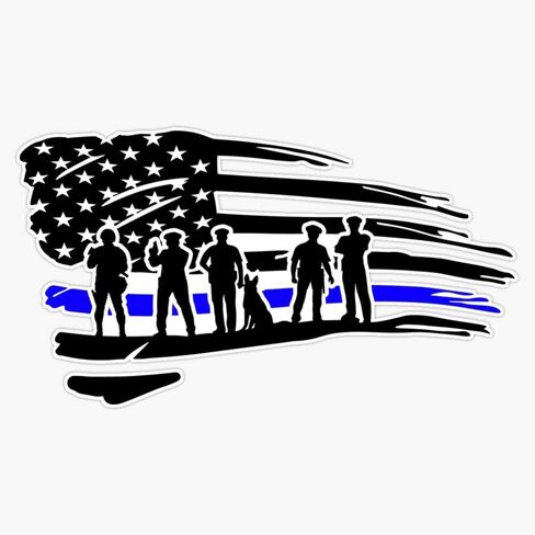 Thin Blue Line - Flag Window Bumper Sticker Decal 5" in Saudi Arabia