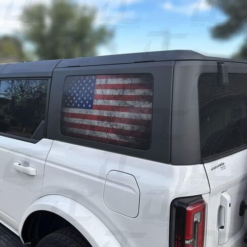 ملصق مائي بمفاهيم العلم الأمريكي للنافذة الجانبية الخلفية شفاف من خلاله (يناسب Bronco 4 Door 2021-2025) (نمط العلم (أسود وأبيض متعثر)) in Kuwait