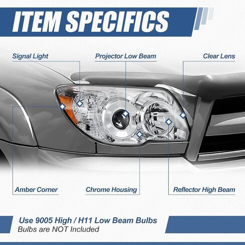 Auto Dynasty TO2502164 Factory Style Projector Headlight Lamp Compatible with Toyota 4Runner SR5/ Limited 2006-2009, Driver Left Side, Chrome Housing Amber Corner in Saudi Arabia