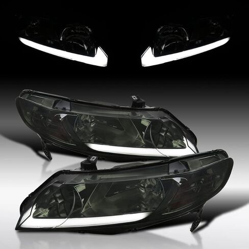 AUTOZENSATION متوافق مع 2006-2011 Honda Civic Sedan 4DR، مصابيح أمامية LED DRL دخانية in Kuwait