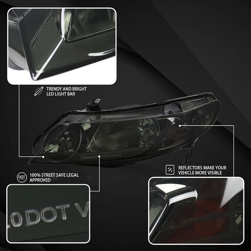 AUTOZENSATION متوافق مع 2006-2011 Honda Civic Sedan 4DR، مصابيح أمامية LED DRL دخانية in Kuwait