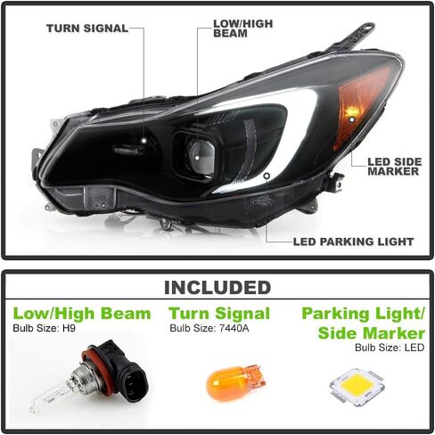 ACANII - For [Halogen Model] 2012-2015 Subaru Impreza Black Housing Smoked Lens LED Tube Projector Headlights Headlamps in Saudi Arabia