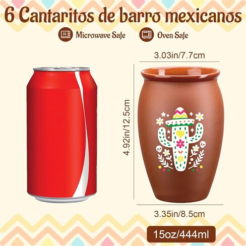 6Pcs 15oz Cantaritos De Barro,Dia De Los Muertos Vases Set,Terracotta Vase for Mexican Decor,Jarritos De Barro Mexicanos Pottery Cocktail Glasses for Tequila,Margaritas in Saudi Arabia