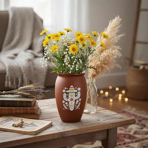 6Pcs 15oz Cantaritos De Barro,Dia De Los Muertos Vases Set,Terracotta Vase for Mexican Decor,Jarritos De Barro Mexicanos Pottery Cocktail Glasses for Tequila,Margaritas in Saudi Arabia