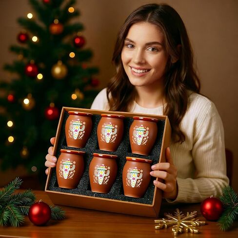6Pcs 15oz Cantaritos De Barro,Dia De Los Muertos Vases Set,Terracotta Vase for Mexican Decor,Jarritos De Barro Mexicanos Pottery Cocktail Glasses for Tequila,Margaritas in Saudi Arabia