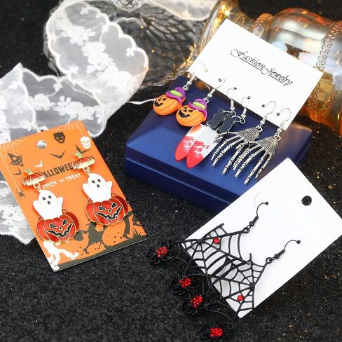 Halloween Earrings for Women Multiple Spooky Styles Halloween Jewelry Pumpkin Ghost Spider Web Stud Earrings Jewelry Gift with Pouch in Saudi Arabia