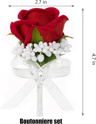 Set of 6 Red Rose Boutonniere for Men, Groom and Best Man Artificial Flowers Boutonnieres, for Wedding Ceremony Formal Dinner Prom Party in Saudi Arabia
