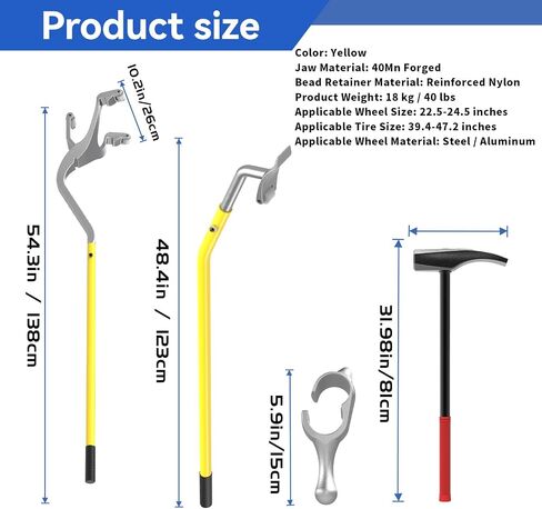 Steel Tire Mount Demount Tool 22.5" to 24.5" Semi Tire Changing Tool to Tire Hammer with Extra Bead Keeper, Tubeless Truck Bead Breaker Manual Tire Changing Tools for Car Repairing in Saudi Arabia