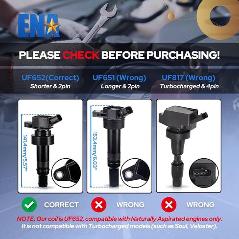 ENA Set of 4 Ignition Coil Packs L4 1.6L 2012 2013 2014 2015 2016 2017 Compatible with Kia Rio Soul Hyundai Accent Veloster 1.6 Coils for UF652 C1803 273012B100 in Saudi Arabia