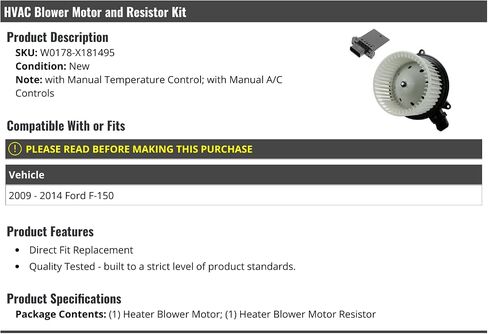 HVAC Blower Motor and Resistor Kit - Compatible with 2009-2014 Ford F-150 (with Manual Temperature Control) in Saudi Arabia