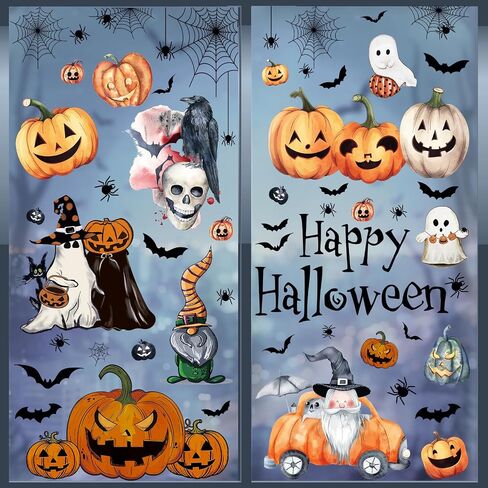 102Pcs Halloween Window Clings Decorations, 8 Sheets Halloween Window Sticker Ghosts Pumpkins for Office Classroom Home Indoor Party Supplies Window Glass Display in Saudi Arabia