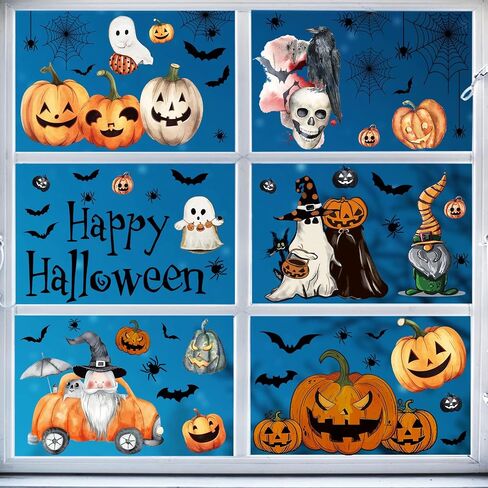 102Pcs Halloween Window Clings Decorations, 8 Sheets Halloween Window Sticker Ghosts Pumpkins for Office Classroom Home Indoor Party Supplies Window Glass Display in Saudi Arabia