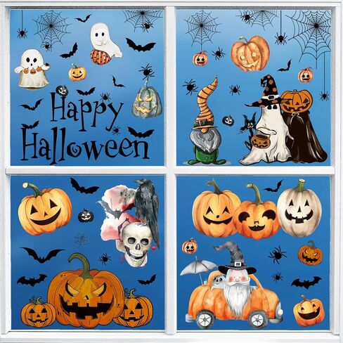 102Pcs Halloween Window Clings Decorations, 8 Sheets Halloween Window Sticker Ghosts Pumpkins for Office Classroom Home Indoor Party Supplies Window Glass Display in Saudi Arabia